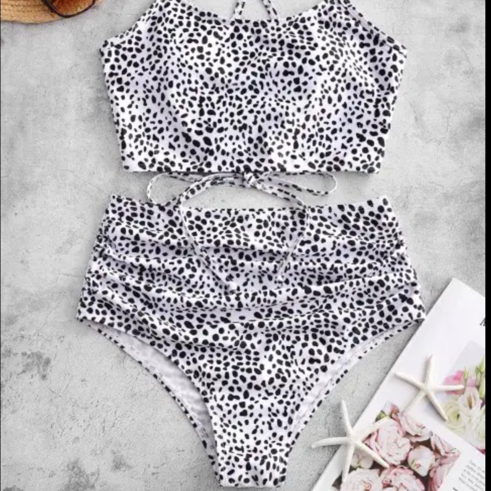 Zaful white and black high waist bikini size small